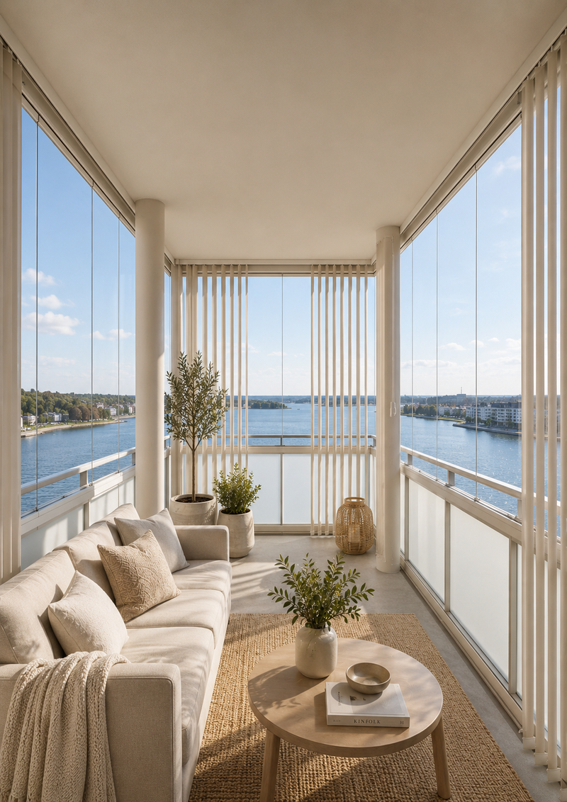Balcony screen for sunny facades