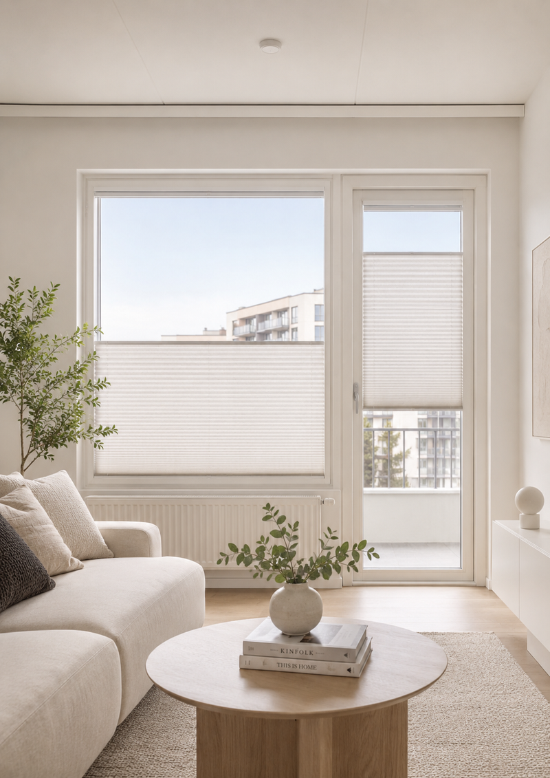 Pleated blinds on large windows