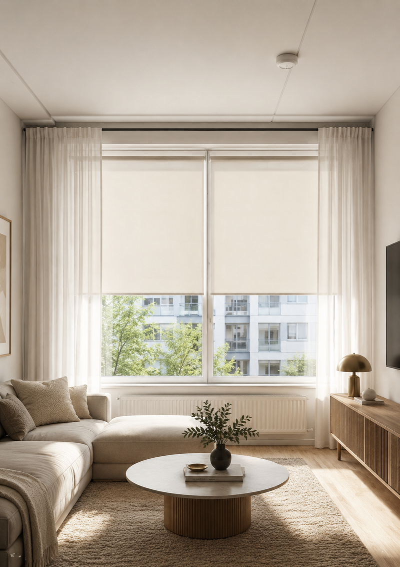 Blackout blinds in a modern bedroom