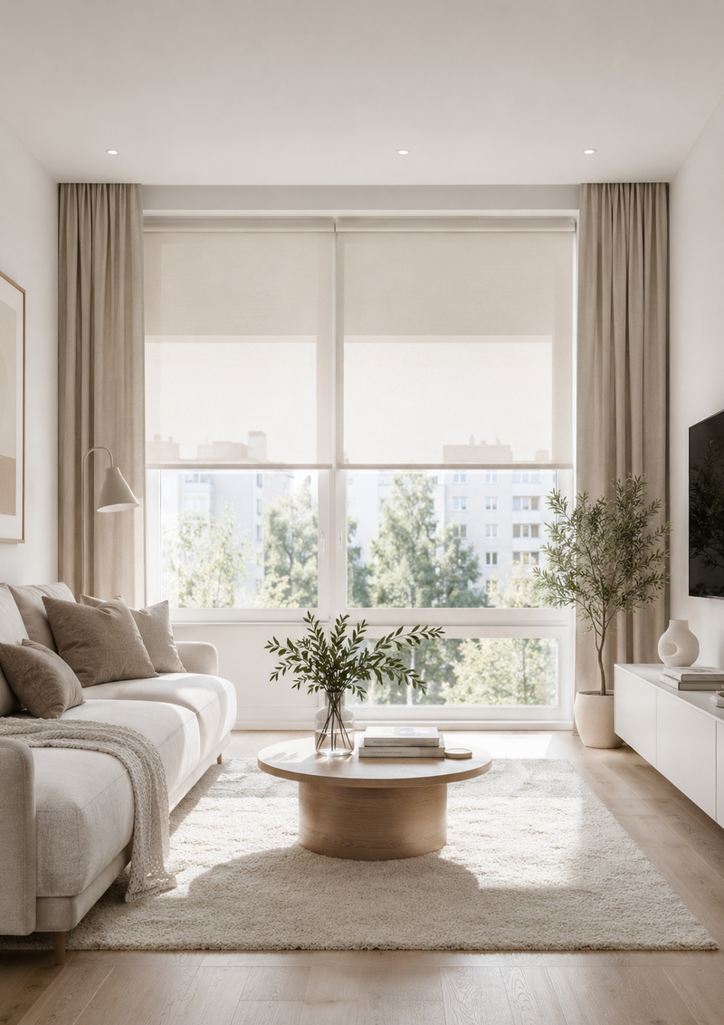 Made-to-measure roller blinds for wide windows