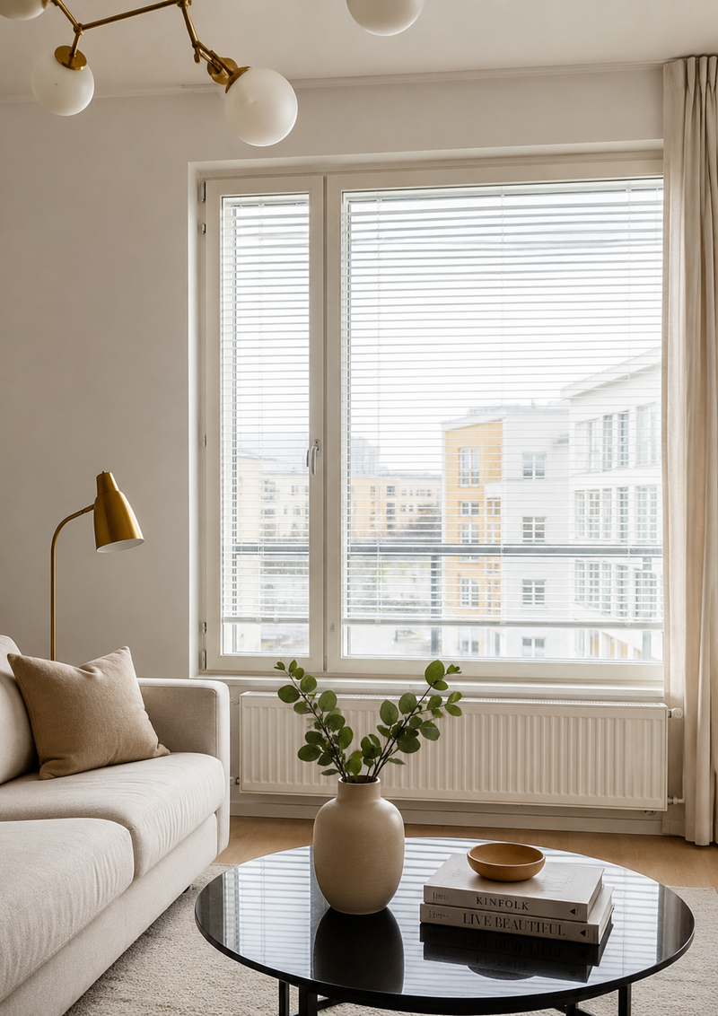 Aluminum venetian blinds in a contemporary home