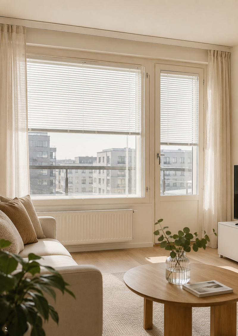 Venetian blinds on large windows
